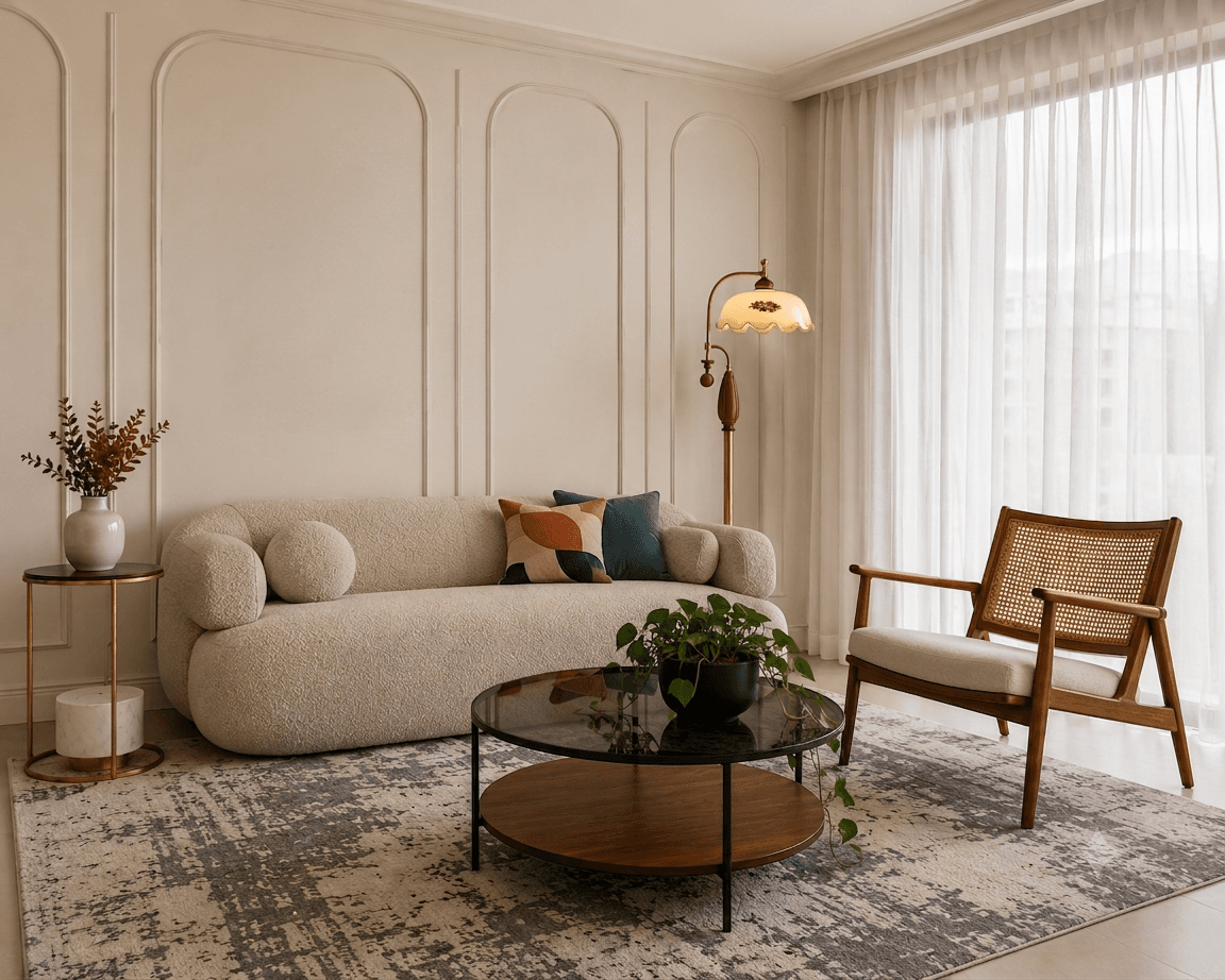Luxury interior living space with warm natural light